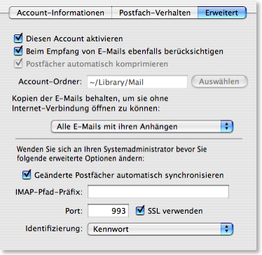 Apple Mail IMAP Postfach-Verhalten